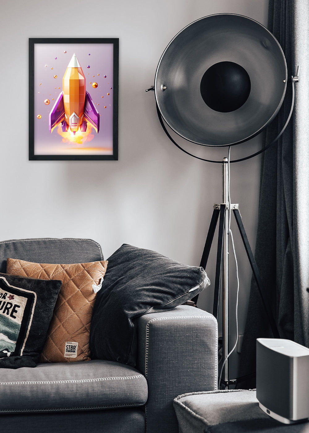 Quadro Foguete artistico levantando voo Abstrata - Com vidro