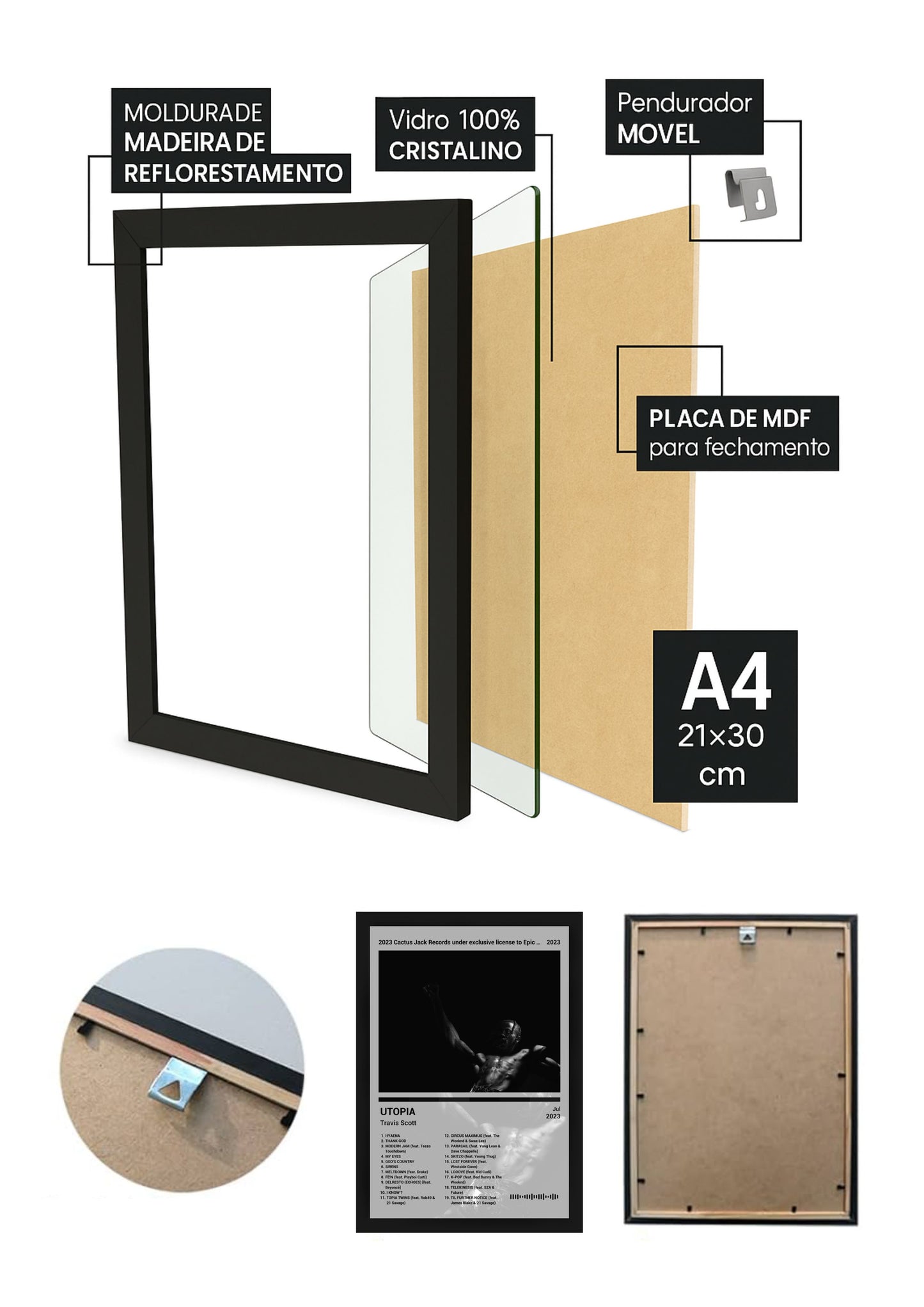 Quadro Travis Scott UTOPIA (Black&white) Com Vidro