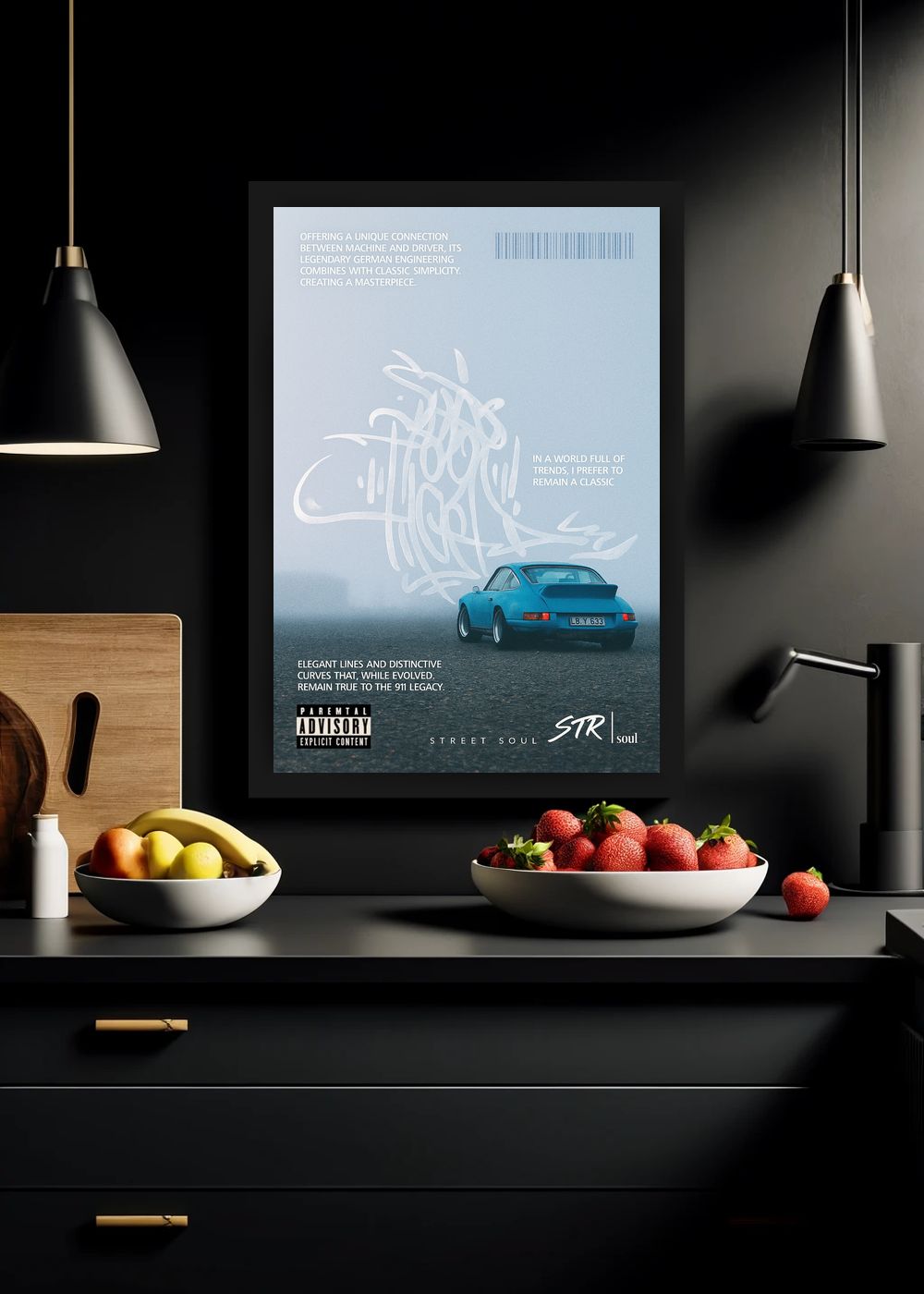 Quadro Decorativo Clássica Porsche 911 na Névoa Com Vidro