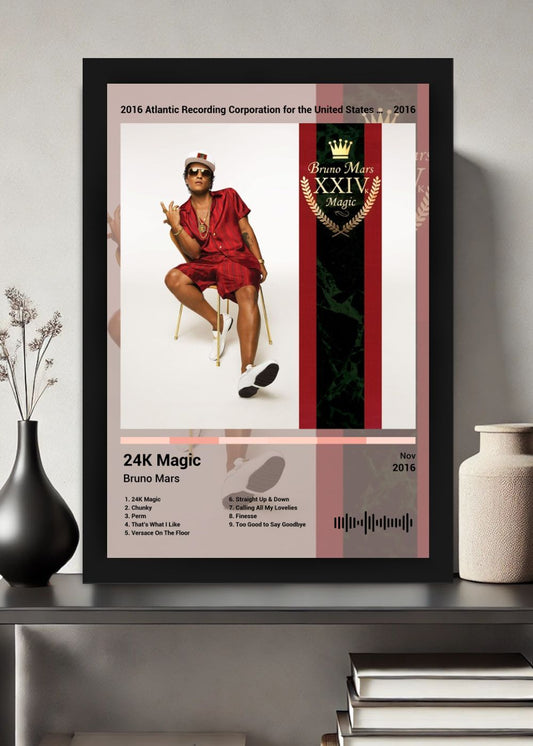 Quadro Decorativo Bruno Mars 24K Magic (Colored) Com Vidro