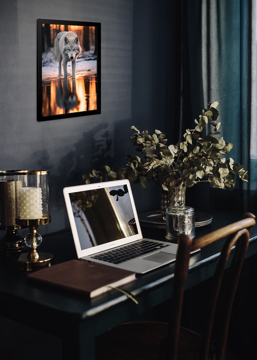 Quadro Decorativo lobo de neve - Animais - Com vidro