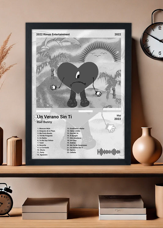 Quadro Bad Bunny Un Verano Sin Ti (Black&Light) - Com Vidro