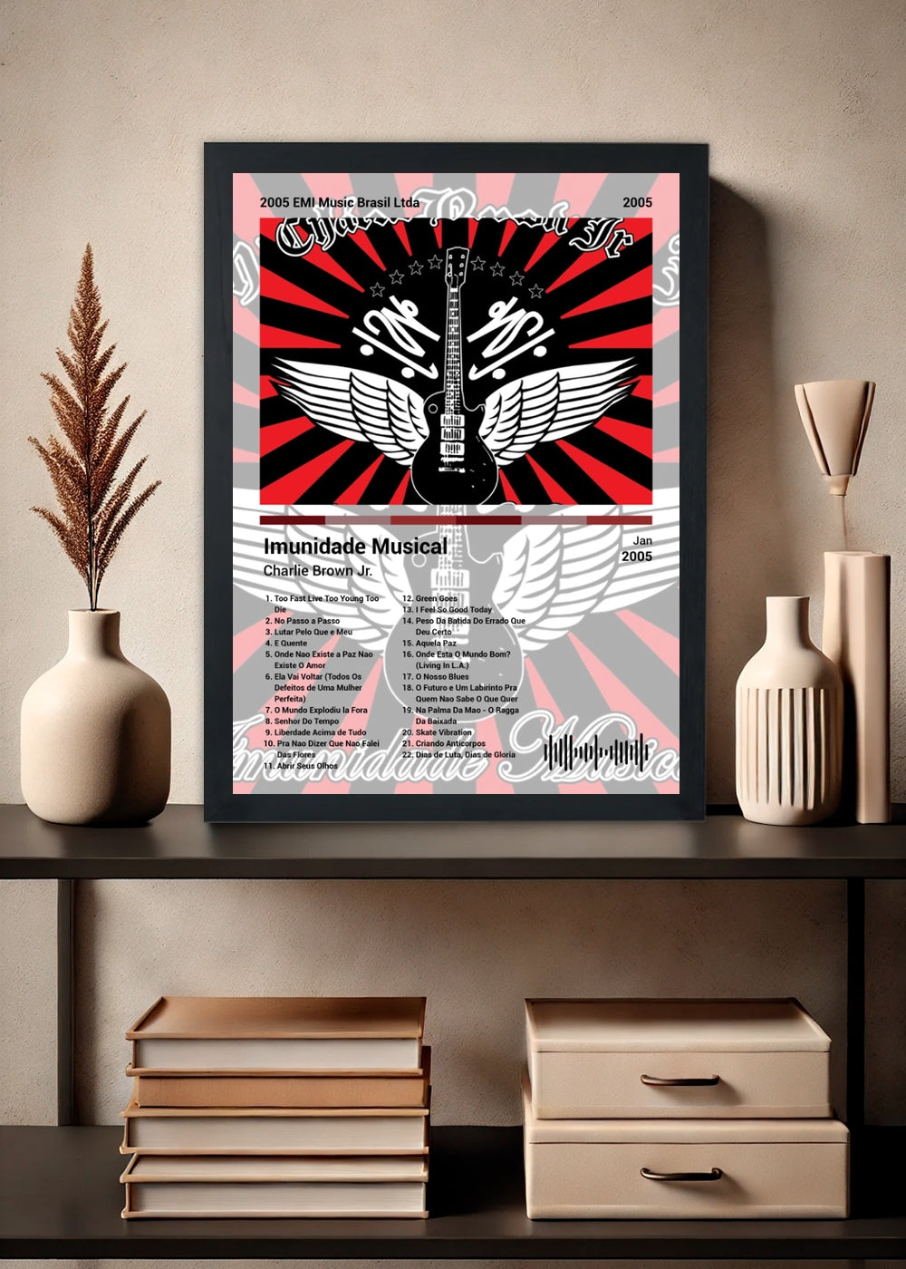 Quadro Charlie Brown Jr. Imunidade Musical (Light) Com Vidro