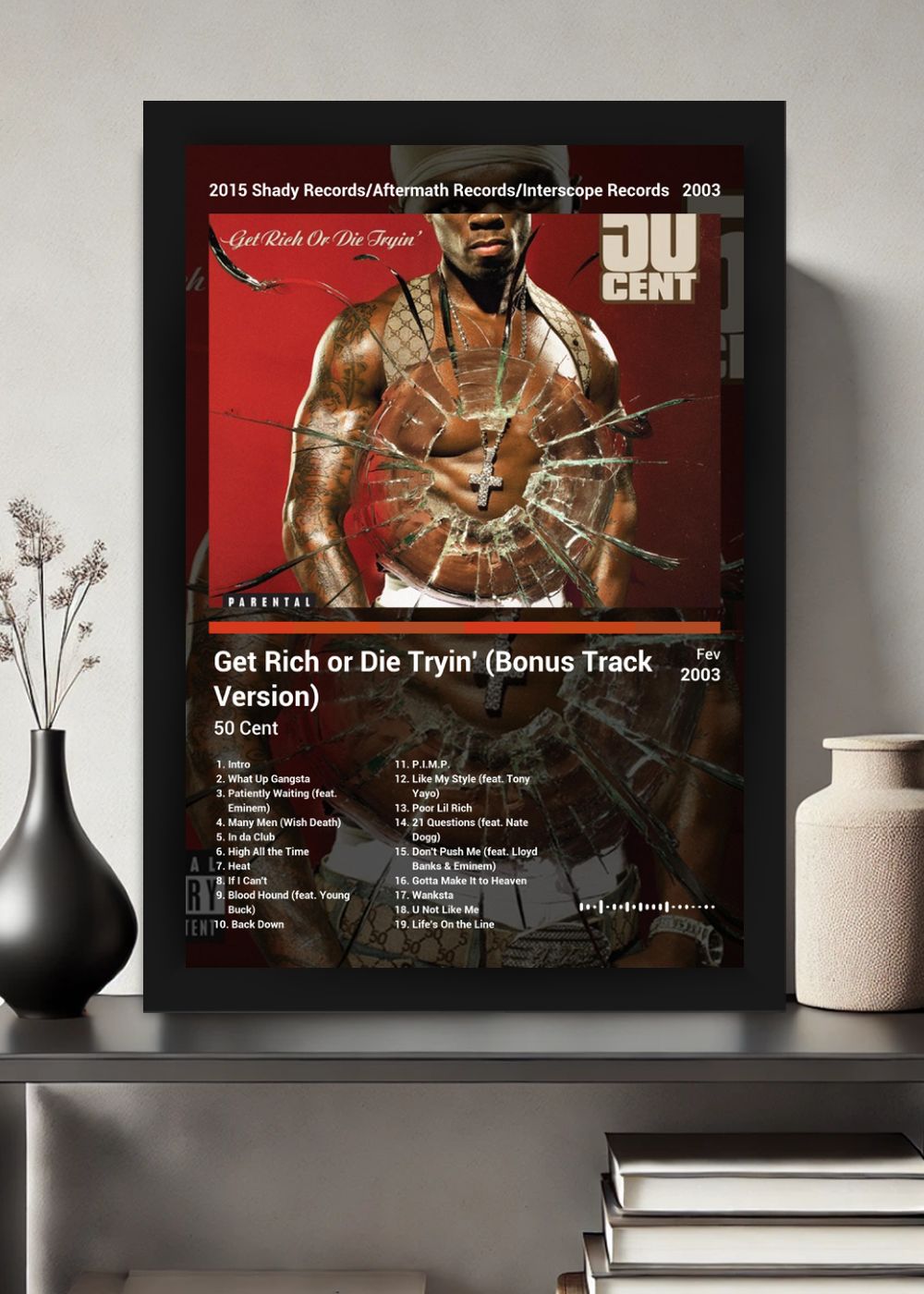 Quadro 50 Cent Get Rich or Die Tryin (Dark) Com Vidro