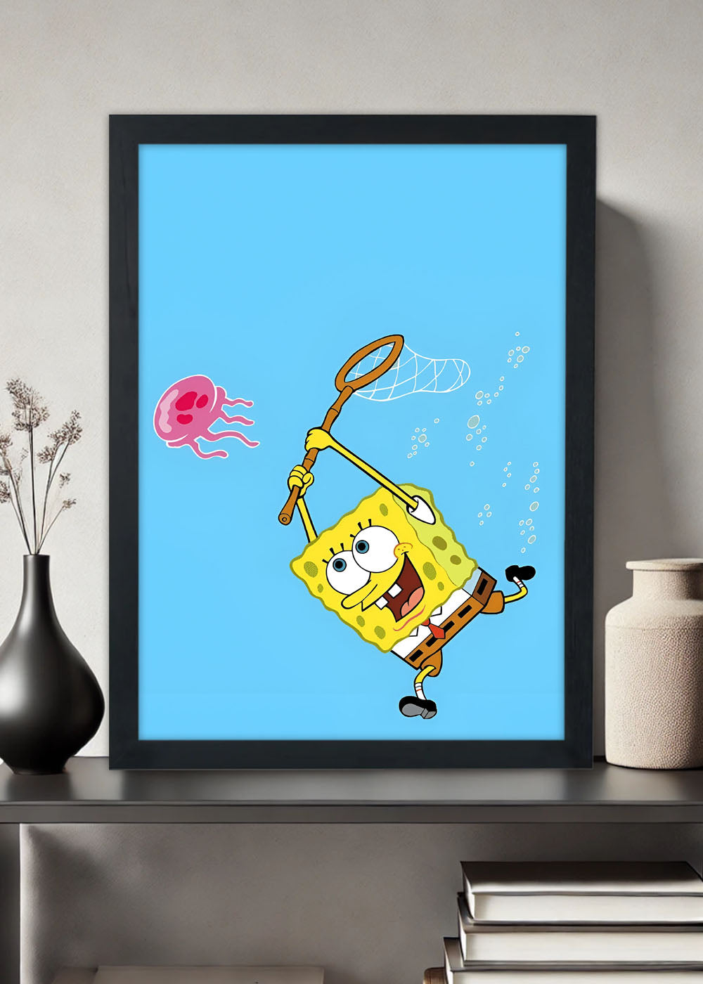 Quadro Decorativo Bob esponja caçando - Com vidro