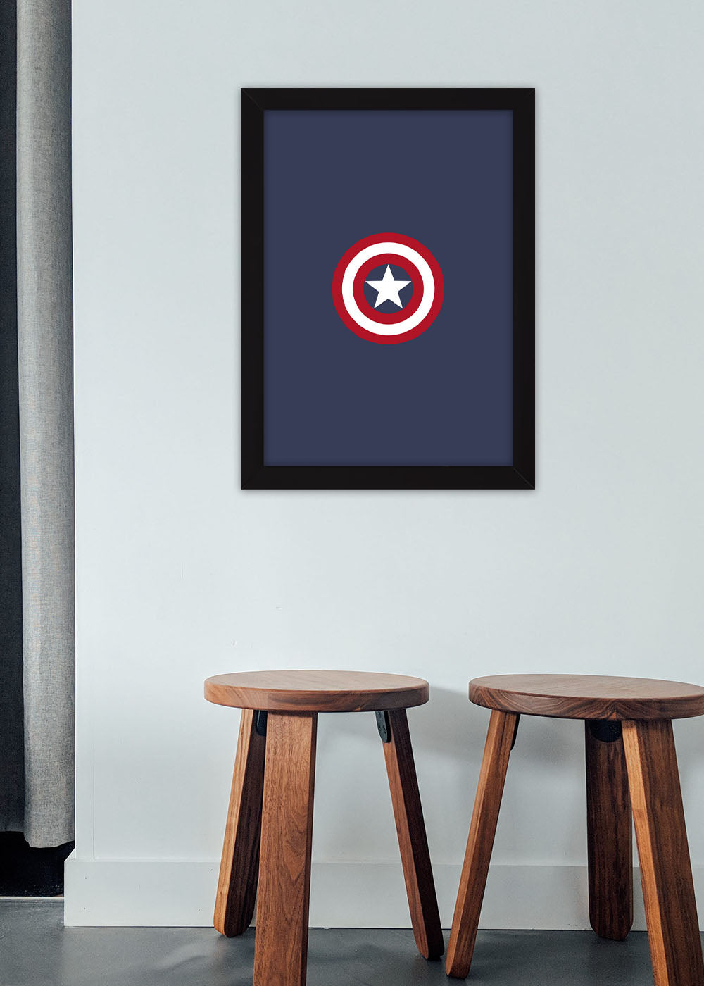 Quadro Decorativo Escudo do Capitão america - Com vidro