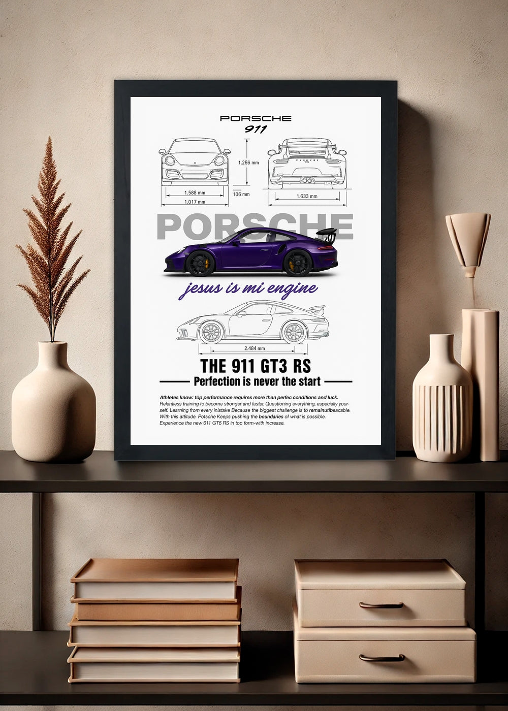 Quadro decorativo Porshe 911 GT3 RS - Com vidro