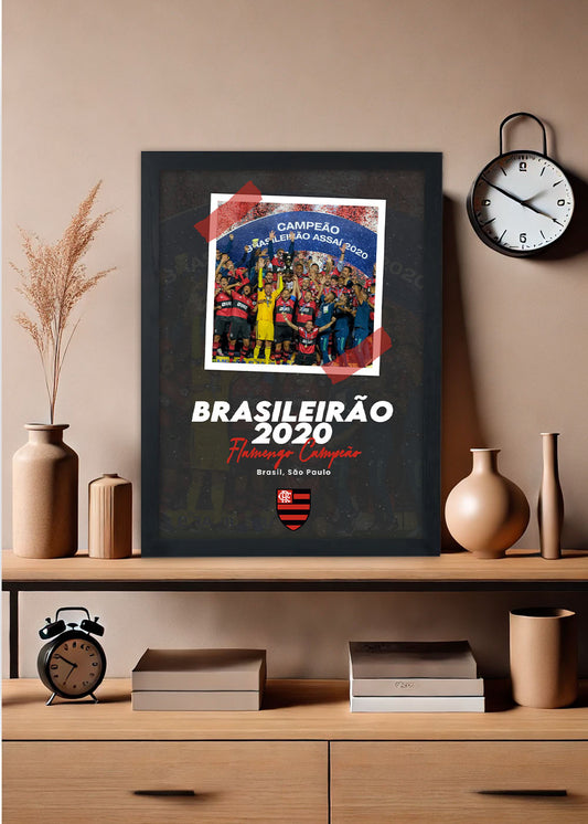 Quadro Campeão Brasileiro 2020  - Flamengo - Com vidro