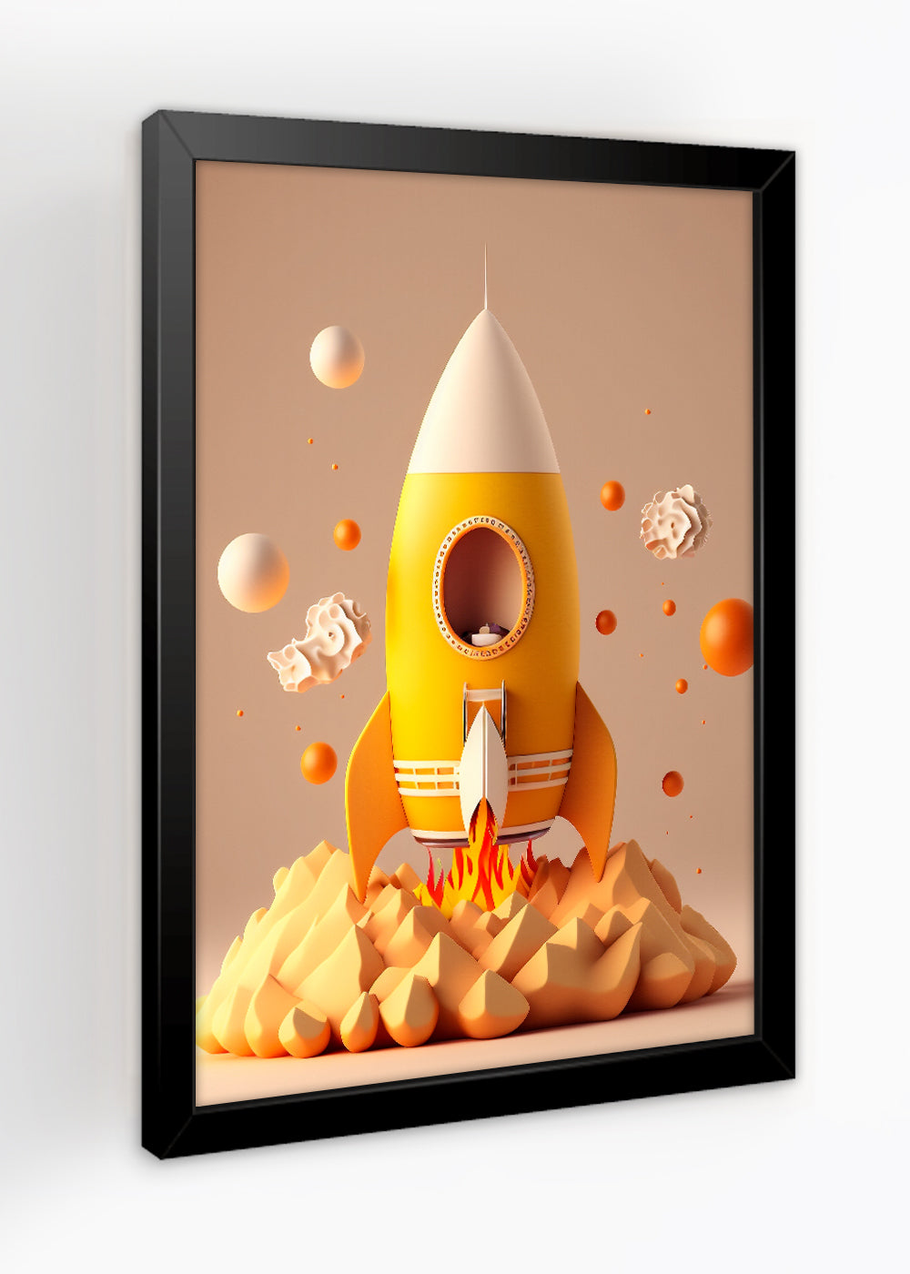 Quadro Decorativo Foguete amarelo - Com vidro
