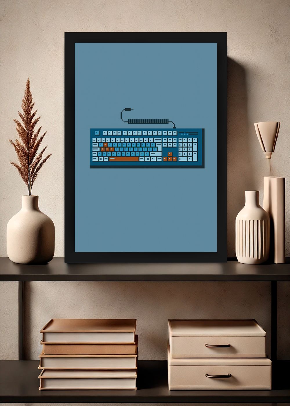 Quadro Teclado Retrô Pixelado com Vidro e Moldura