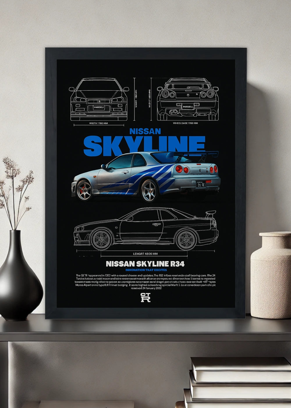 Quadro decorativo Nissan Skyline R34JDM - Com vidro