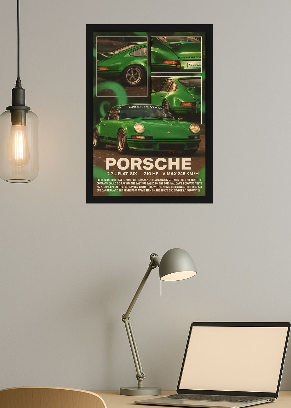 Quadro Com Vidro Porsche 911 Carrera RS com Moldura