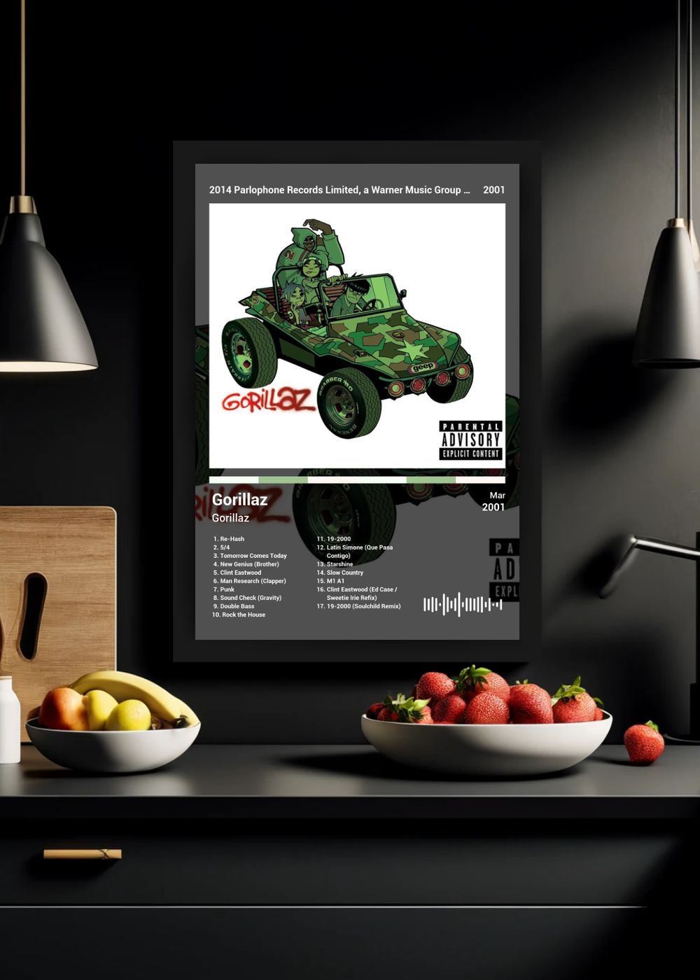 Quadro Decorativo Gorillaz Gorillaz (Dark) Com Vidro