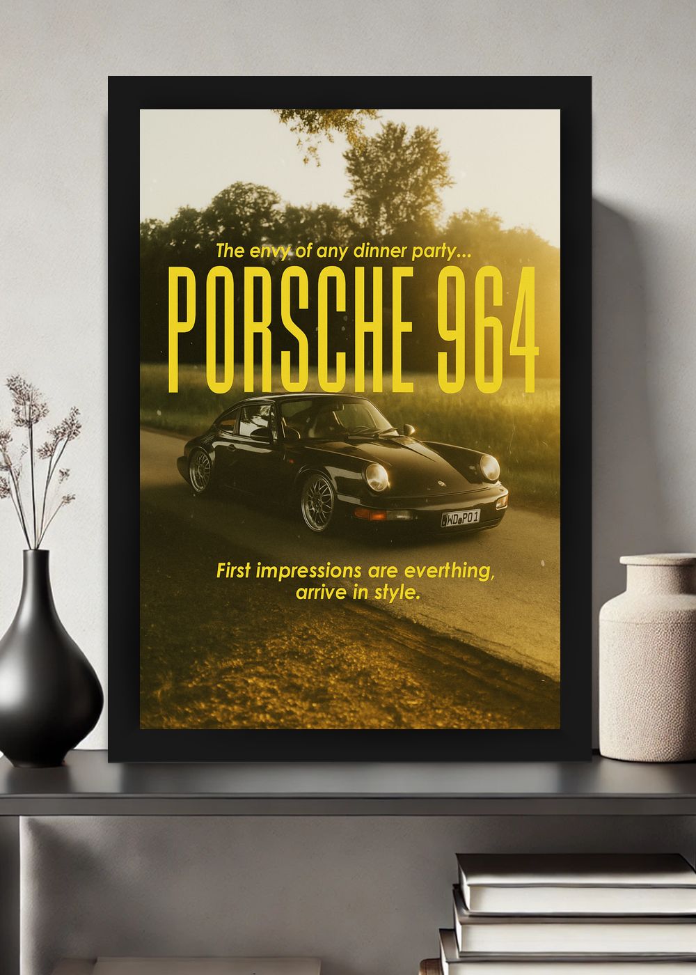 Quadro Decorativo Porsche 964 Estilo e Classe Com Vidro