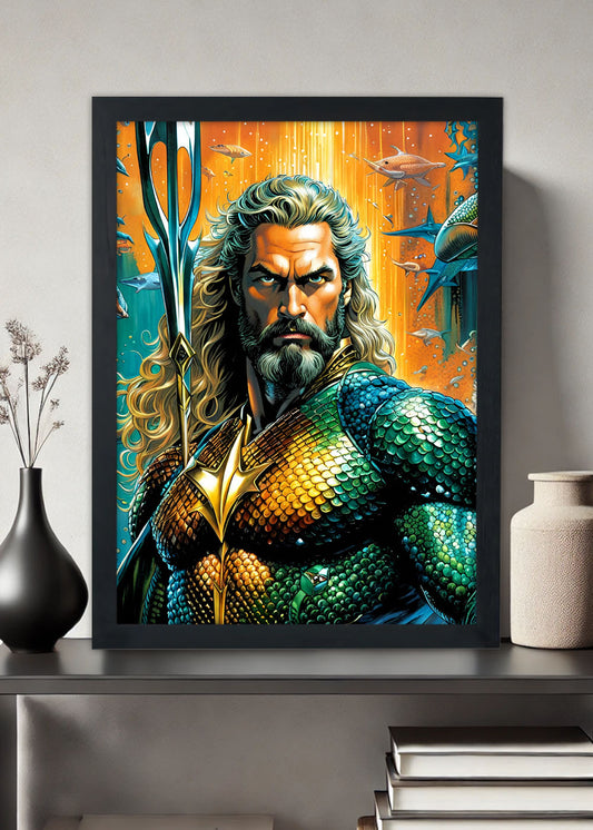 Quadro Decorativo Heroi DC - Aquaman - Com vidro