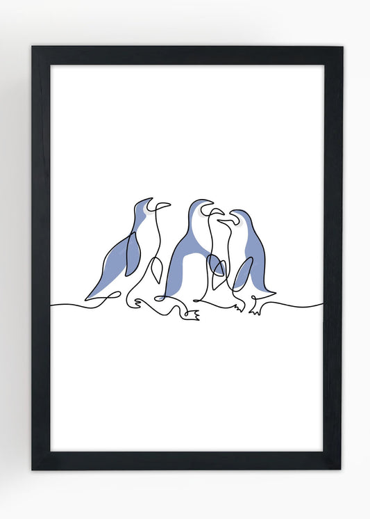 Quadro Decorativo Pinguins Abstrato - Com vidro