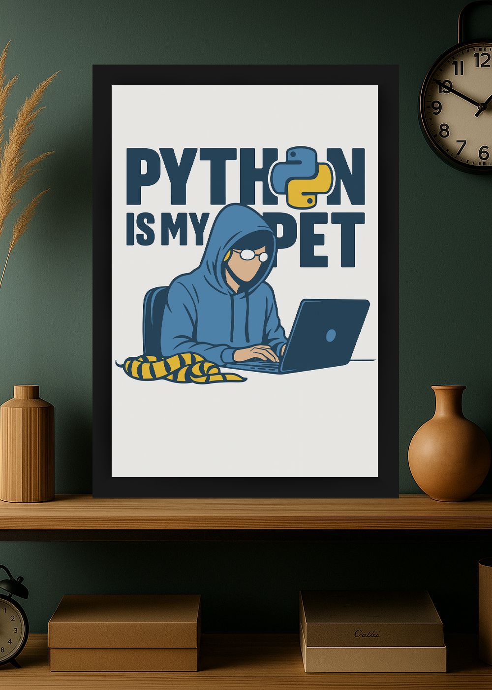 Quadro Python Is My Pet com Vidro e Moldura
