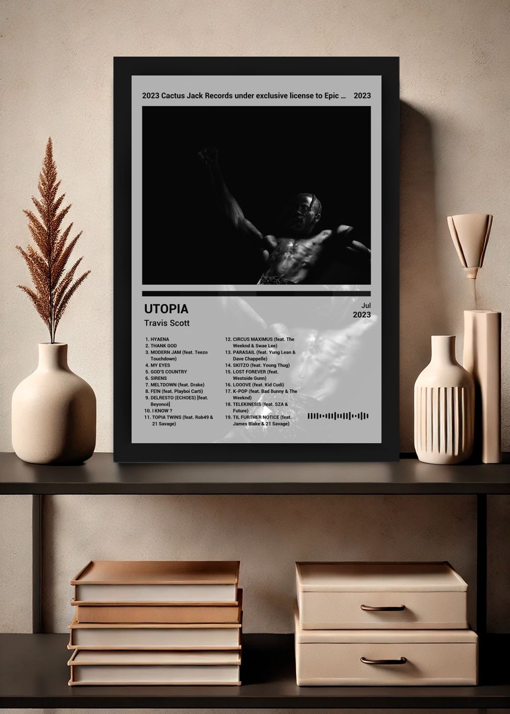 Quadro Travis Scott UTOPIA (Black&white) Com Vidro