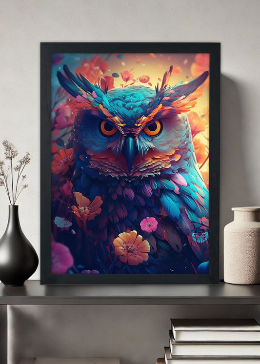 Quadro Decorativo Coruja noturna abstrata - Com vidro