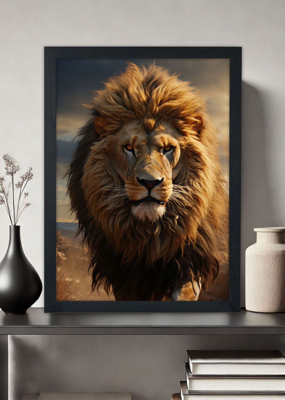 Quadro Decorativo Leão dourado - Animais - Com vidro