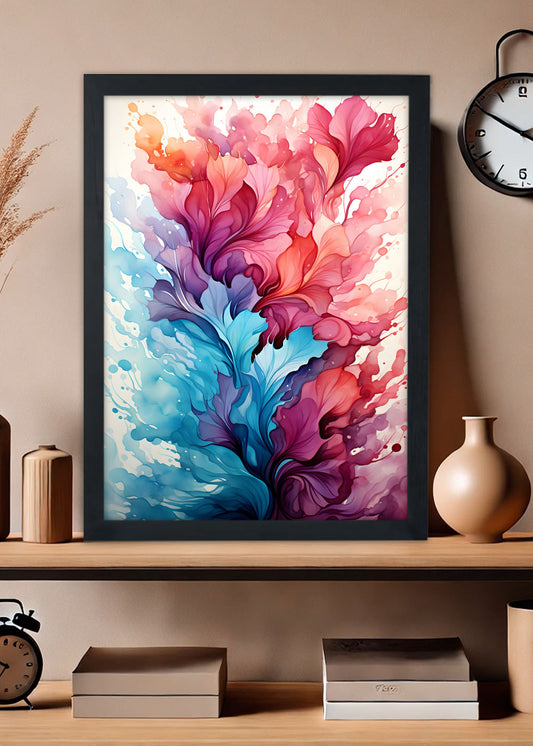 Quadro Decorativo Explosão de cores abstrata - Com vidro