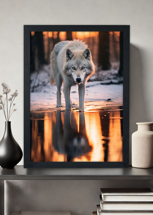Quadro Decorativo lobo de neve - Animais - Com vidro
