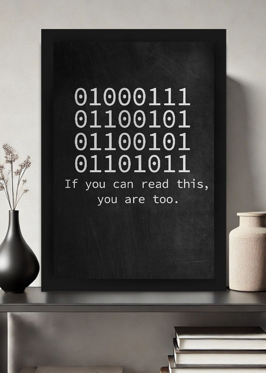 Quadro Binary Decoder com Vidro e Moldura"