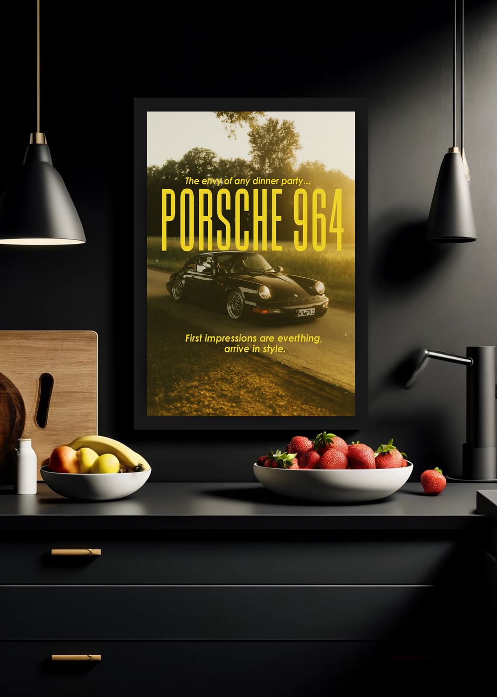 Quadro Decorativo Porsche 964 Estilo e Classe Com Vidro