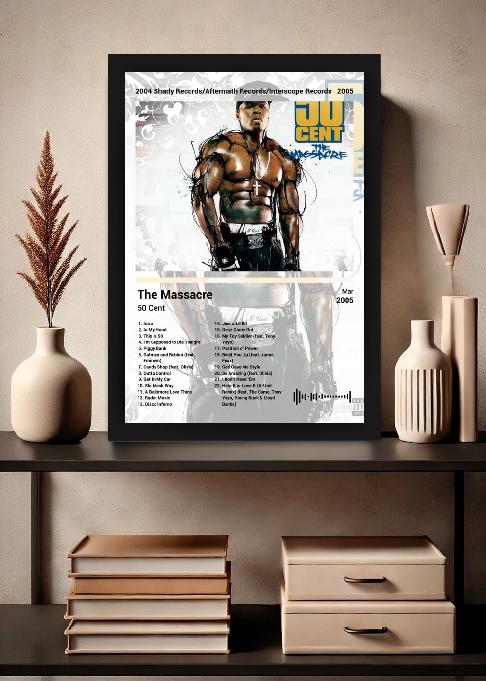 Quadro Decorativo 50 Cent The Massacre (Light) Com Vidro