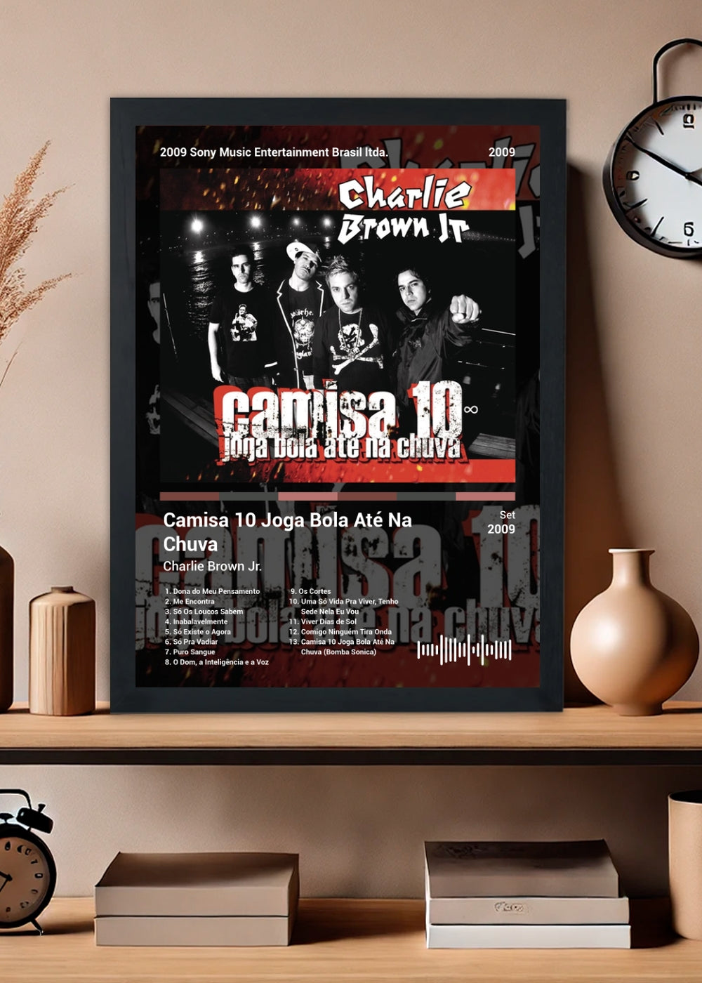 Quadro Charlie Brown Jr. Camisa 10 Joga ... (Dark) Com Vidro