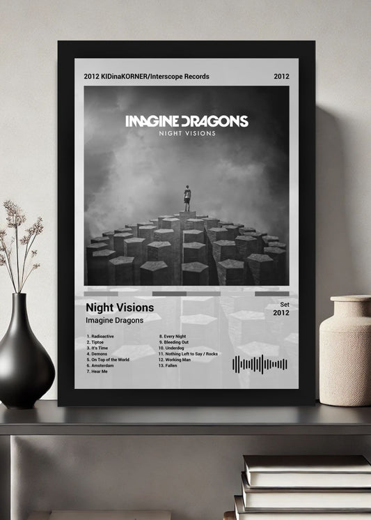 Quadro Imagine Dragons Night Visions (Black&white) Com Vidro