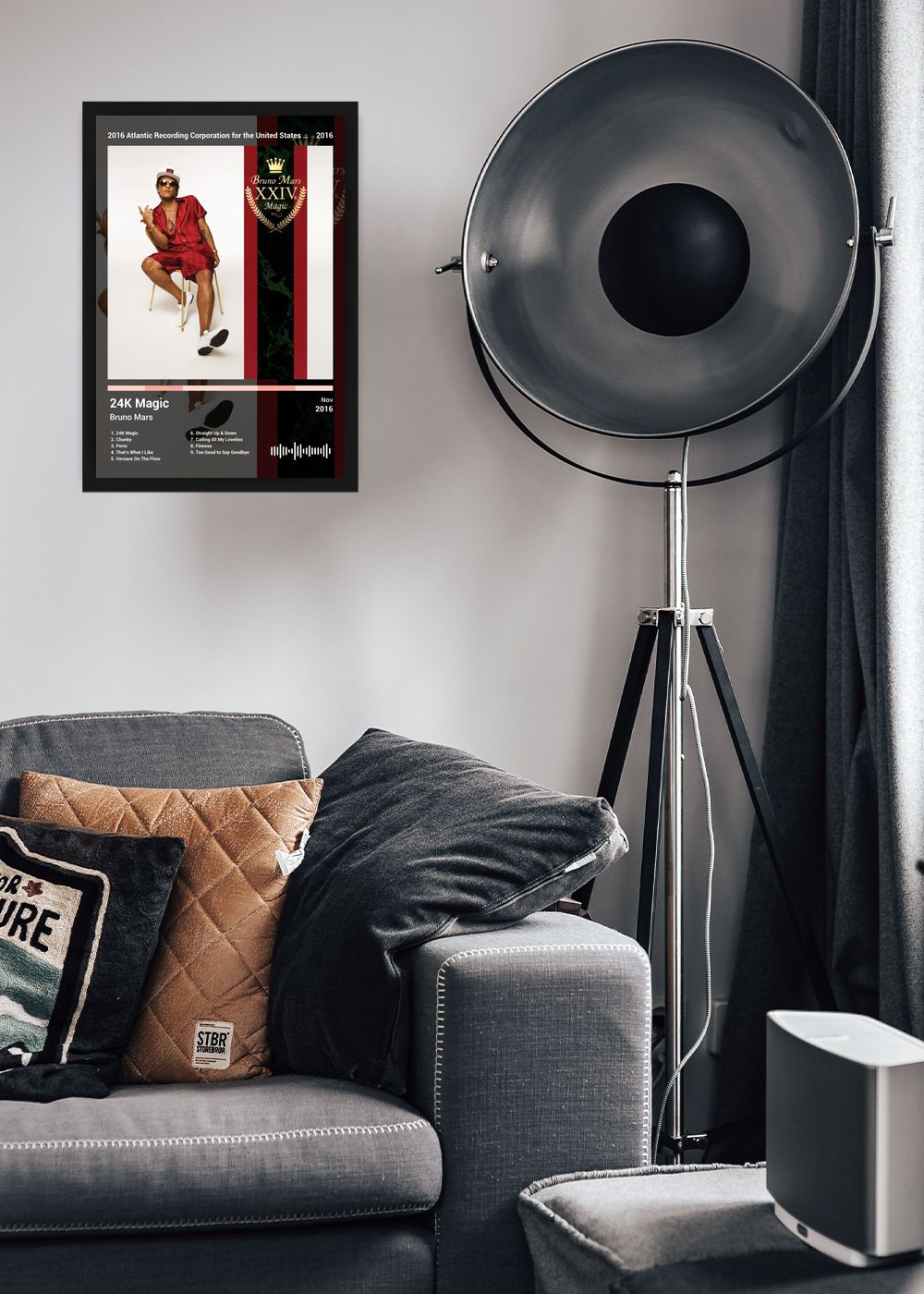 Quadro Decorativo Bruno Mars 24K Magic (Dark) Com Vidro