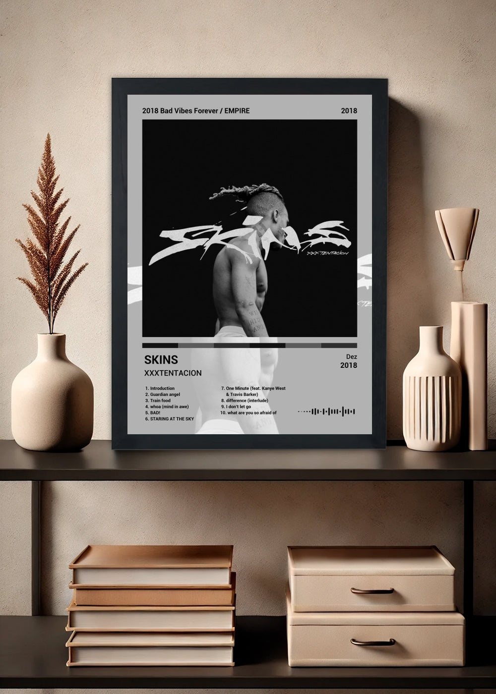 Quadro Decorativo XXXTENTACION SKINS (Black&white) Com Vidro