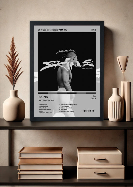 Quadro Decorativo XXXTENTACION SKINS (Black&white) Com Vidro