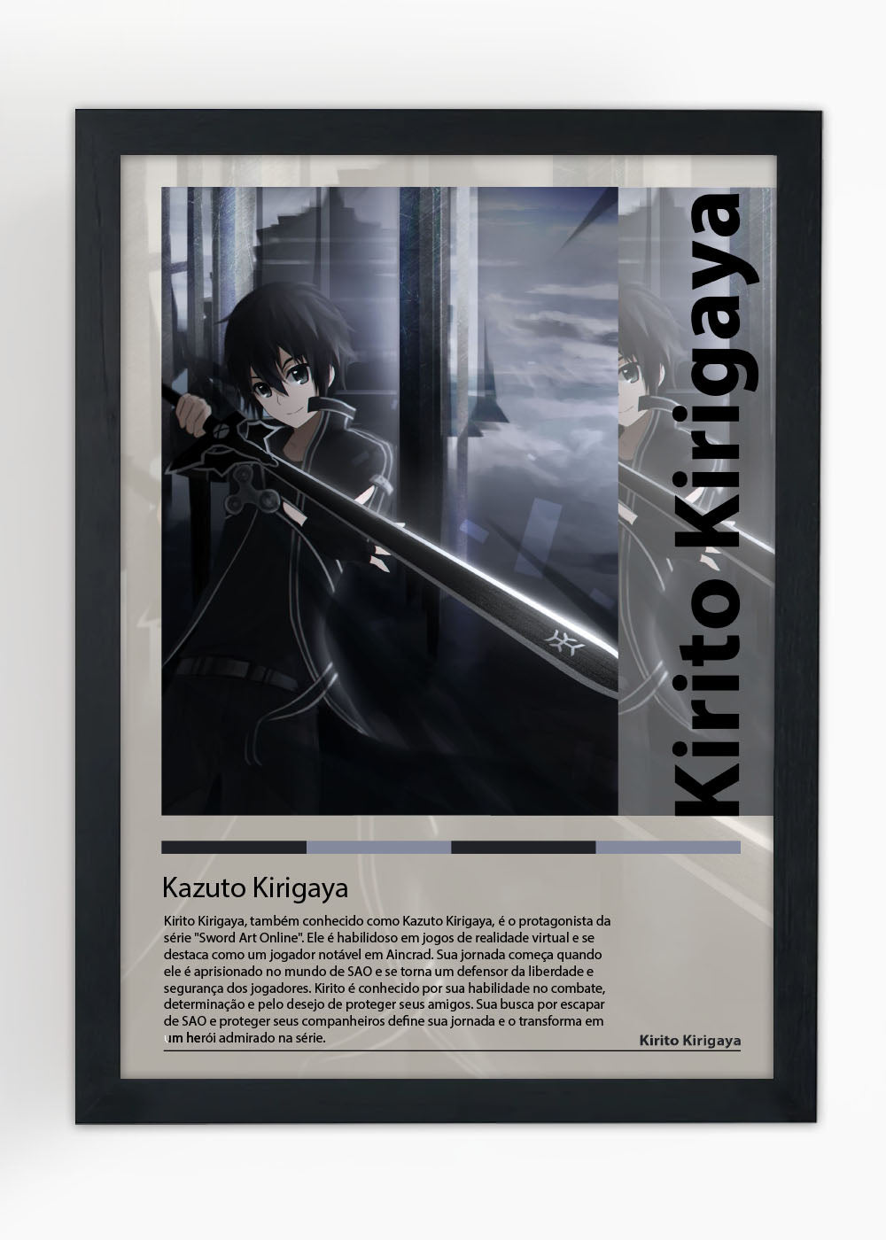 Quadro Decorativo Kirito Kirigaya Sword Art Online Com vidro