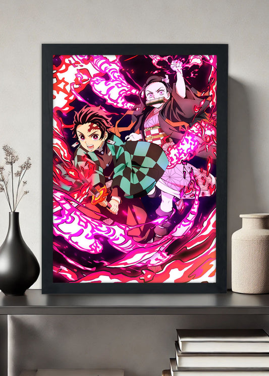 Quadro Decorativo Demon Slayer Tanjiro e Nezuko - Com vidro