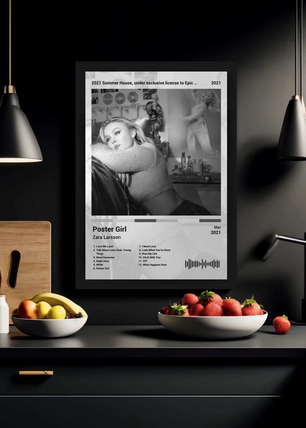 Quadro Zara Larsson Poster Girl (Black&white) Com Vidro