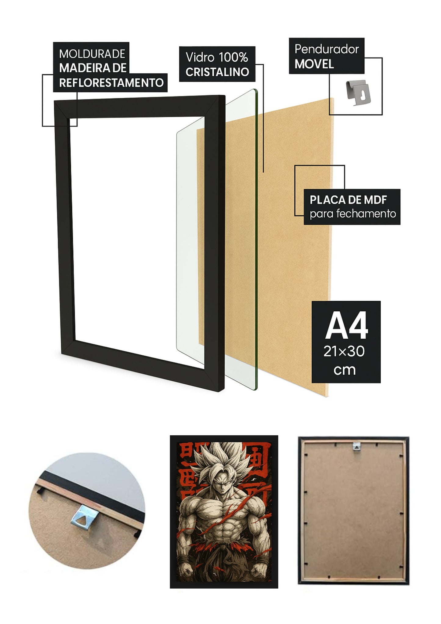Quadro Goku Ultra Kakaroto DBZ Com Vidro e Moldura