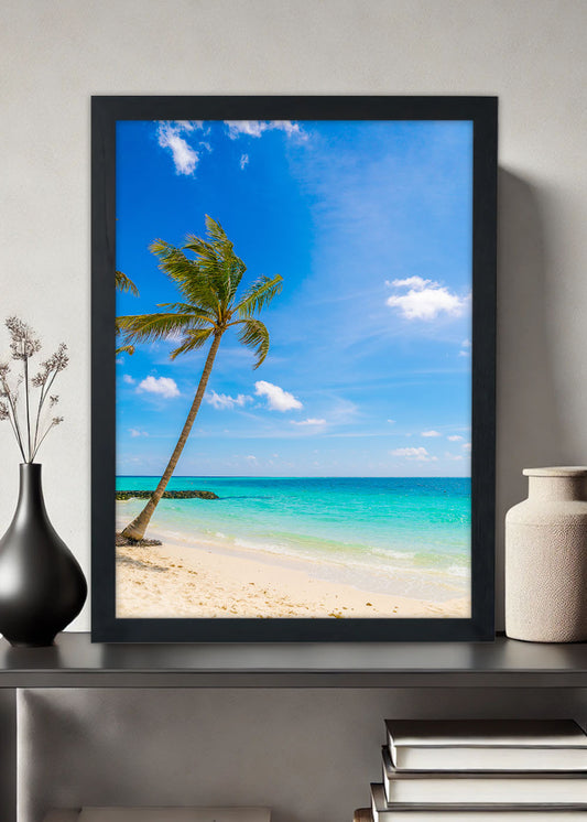 Quadro Decorativo Praia de coqueiros - Com vidro