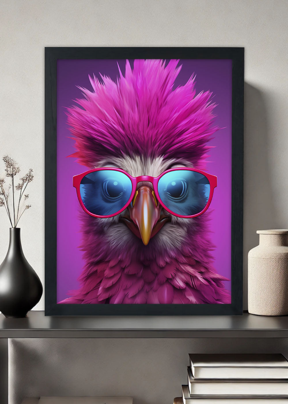 Quadro Decorativo Passarinho rosa - Com vidro