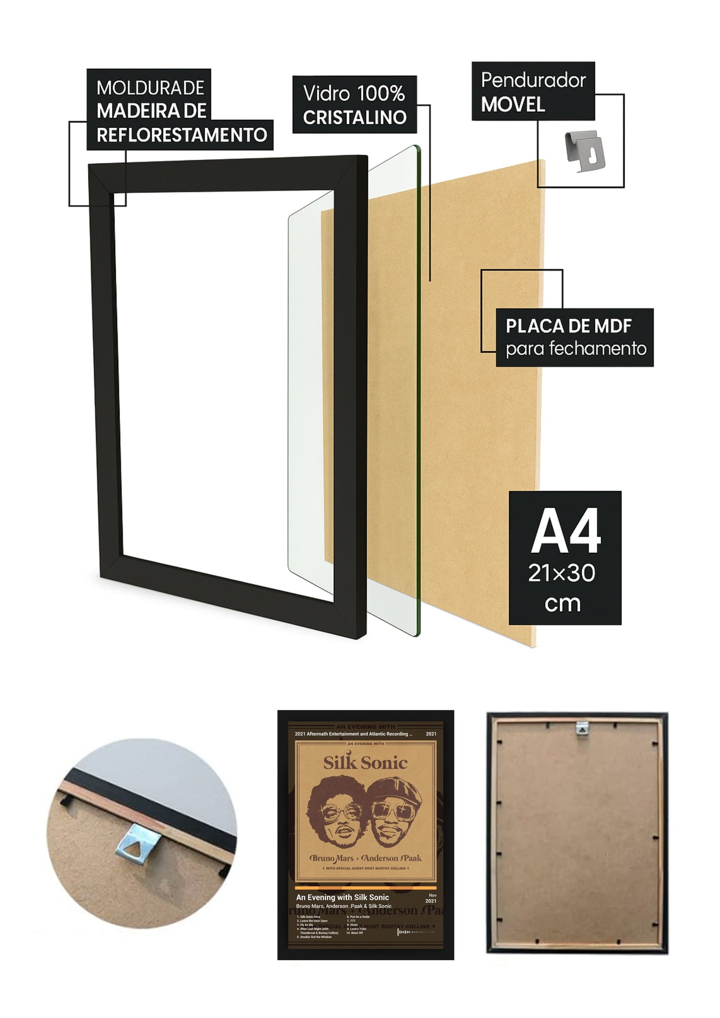 Quadro Bruno Mars An Evening with Silk S... (Dark) Com Vidro