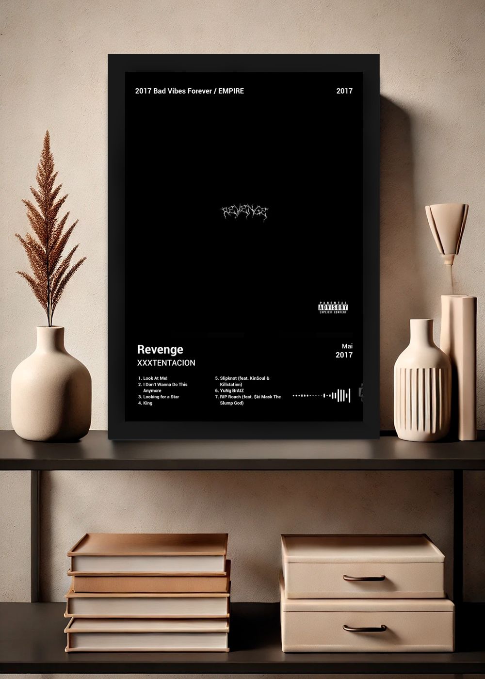 Quadro Decorativo XXXTENTACION Revenge (Dark) Com Vidro