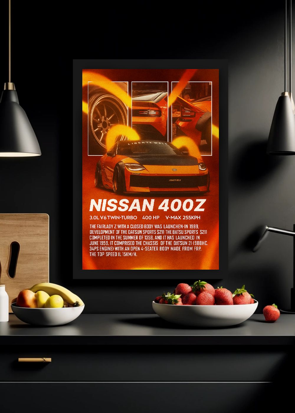 Quadro Com Vidro Nissan 400Z Liberty Walk com Moldura