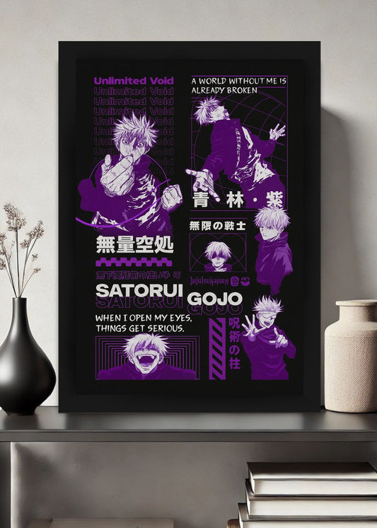 Quadro Satoru Gojo Jujutsu Kaisen Com Vidro e Moldura