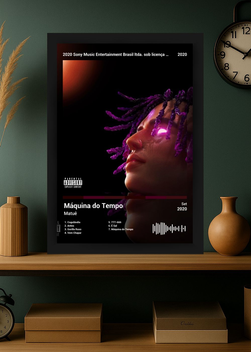 Quadro Decorativo Matuê Máquina do Tempo (Dark) Com Vidro