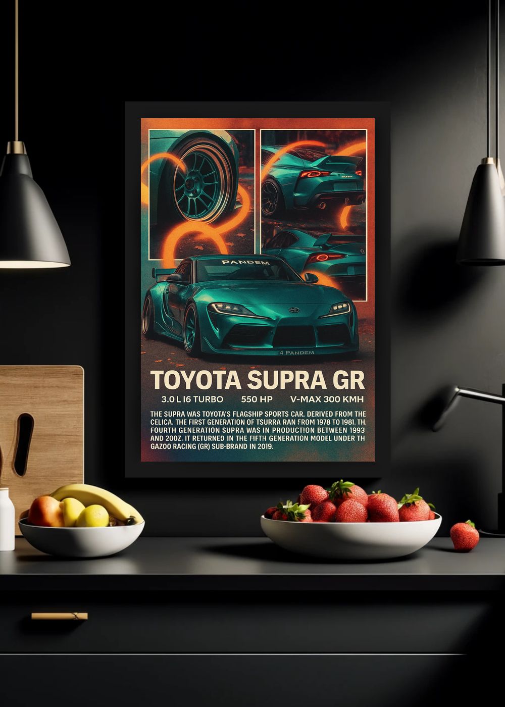 Quadro Com Vidro Toyota Supra GR Pandem com Moldura