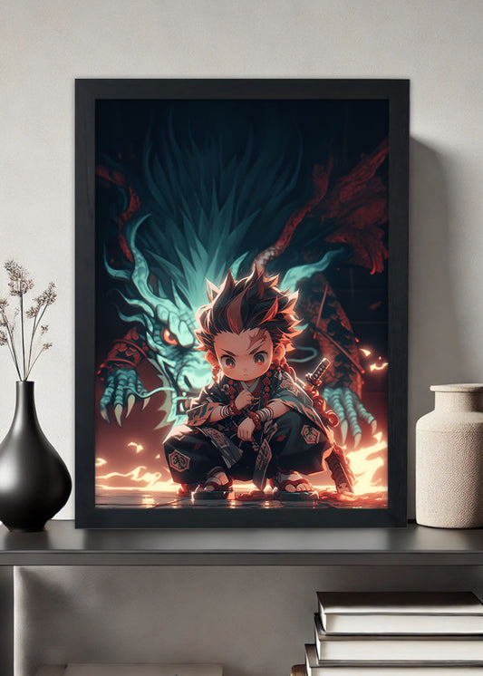 Quadro Decorativo Tnajiro pequeno - Demon slayer - Com vidro