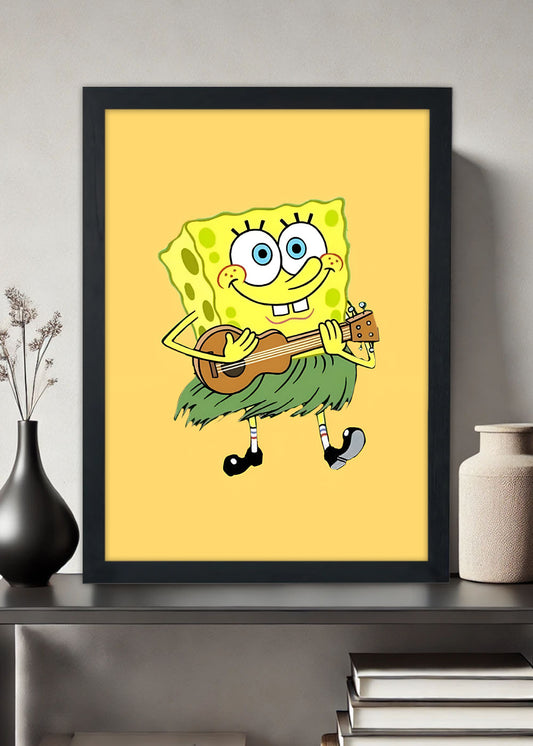 Quadro Decorativo Bob esponja calça quadrada - Com vidro