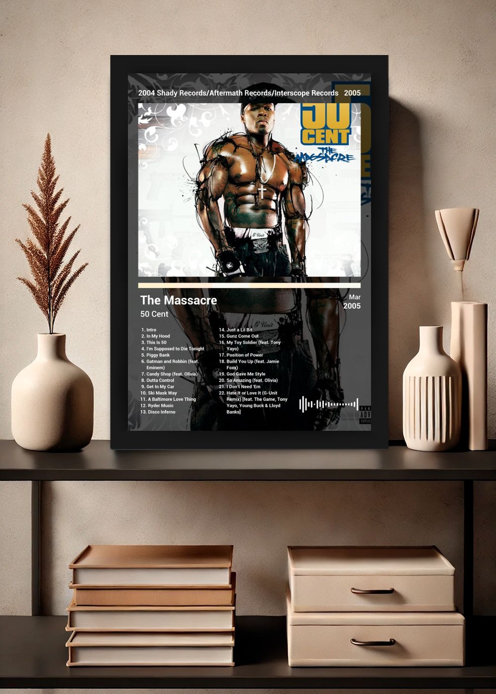 Quadro Decorativo 50 Cent The Massacre (Dark) Com Vidro