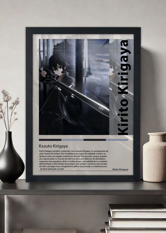 Quadro Decorativo Kirito Kirigaya Sword Art Online Com vidro